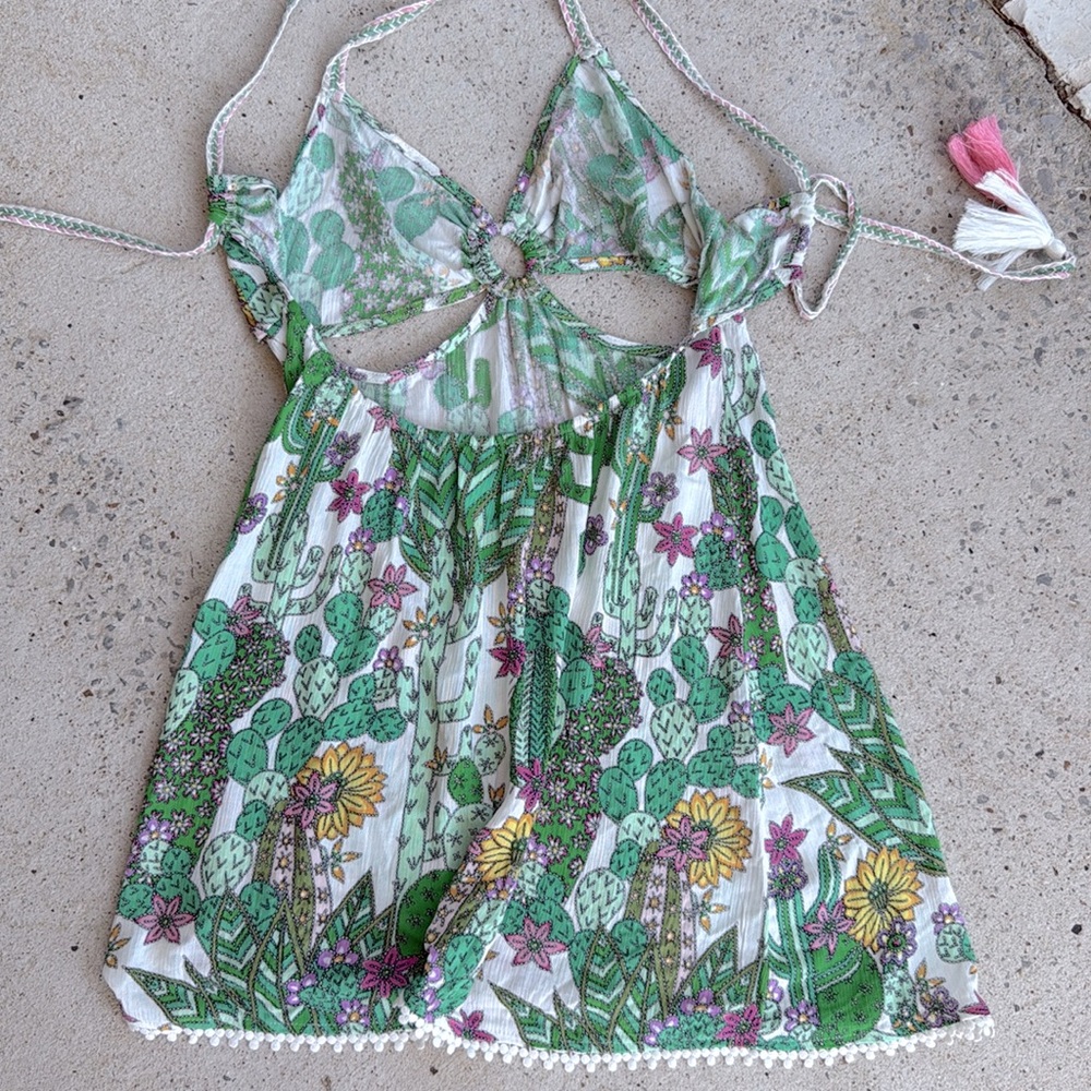 Trina Turk Cacti Cut-Out Dress with Tasseled Ties Size Medium - Picture 8 of 12